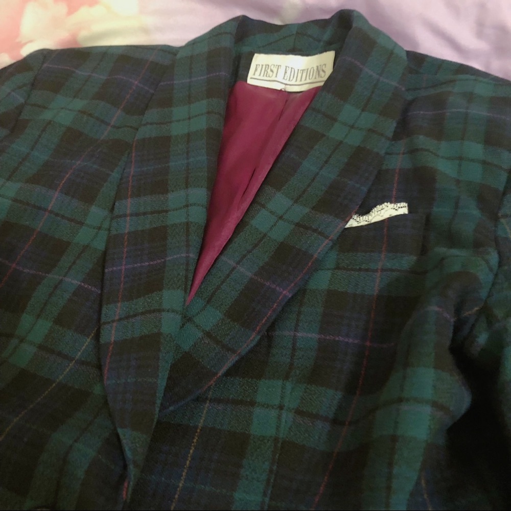 Vintage Green Tartan Skirt Jacket Set